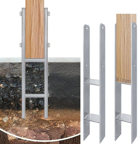 YRHome 4 Stück H Pfostenanker H-anker Pfostenträger für Zaun,Gewächshaus,Carports,Materialstärke 5mm, Gesamthöhe 600 mm Bodenanker (81x600mm)