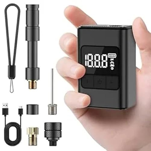 Mini Compressore Portatile Moto Pompa, 120 PSI Pompa Elettrica per Bicicletta con Valvola Presta e Schrader, Pompa Elettrica con Manometro Digitale, per Bici da Strada, Mountain Bike, City Bike