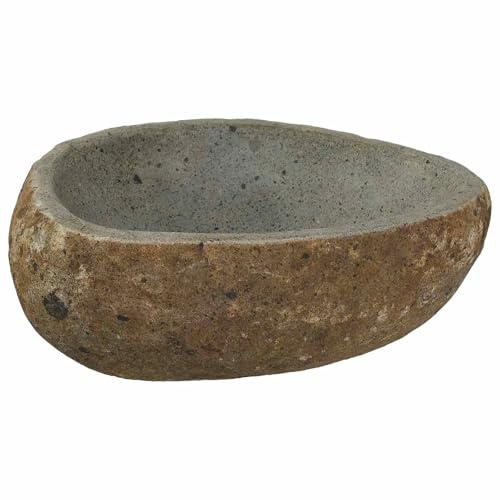mtlskopl Lavabo ovalado de piedra de río, aprox. 37 x 30 x 12 cm, piedra natural, gris claro, para baño y aseo de invitados, lavabo de piedra auténtica con interior pulido