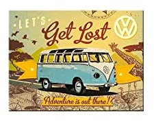 Nostalgic-Art Retro Kühlschrank-Magnet, 6 x 8 cm, VW Bulli – Let's Get Lost – Volkswagen Bus Geschenk-Idee, aus Metall, Vintage Design