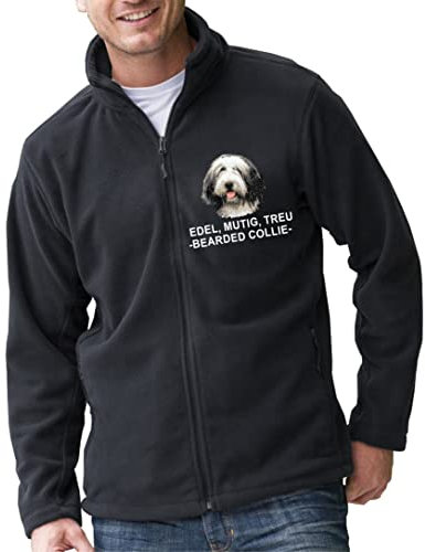 siviwonder Unisex Fleecejacke Bearded Collie Hunde Stickerei schwarz XXL