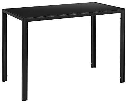 Table de Salle à Manger Design Meuble Minimaliste pour Cuisine Salon Plateau en Verre Pieds en Acier 105 x 60 x 75 cm Noir