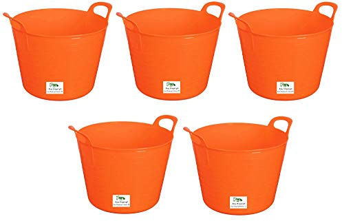 Easy Shopping 5 x 14 Litre Flexi Tub Garden Home Flexible Colour Rubber Storage Container Bucket Polyethylene Flex Tub- MADE IN U.K. (Orange)