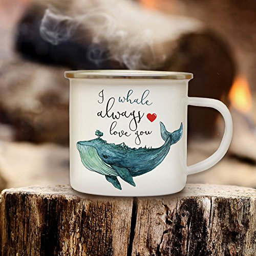 ilka parey wandtattoo-welt Emaille Becher Camping Tasse Wal Kaffeetasse Geschenk maritim Spruch Motto I whale always love you eb129