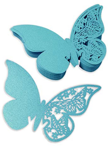 mixed24 50 St. / 100 St. Blau Hellblau Türkisblau Tischkarten Schmetterling Namenskarten Platzkarten Hochzeitsdekoration Tischdeko (50)
