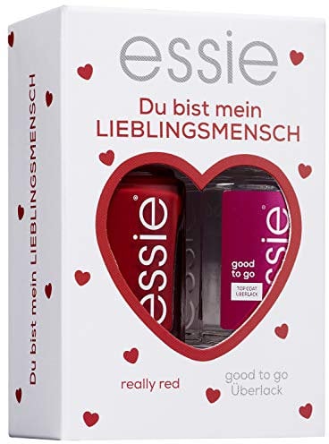 Essie Nagellack-Geschenkset Lieblingsmensch, Farblack really red, Überlack good to go, 2x 13,5 ml