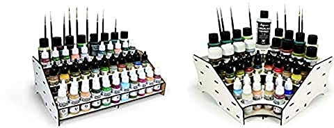 Vallejo 26007 Modulo Frontal Para Organizar Los Colores, Junto Con 8 Botellas + Val26008 Soporte Para Botes De Pintura, Color Plateado