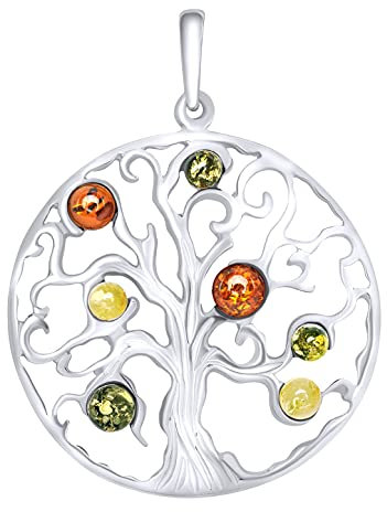 ANDANTE Premium Collection - Echter OSTSEE Bernstein Kettenanhänger in 925 Sterling Silber ** Lebensbaum ** Zertifiziert - Gold des MEERES - Farbe COGNAC, GRÜN, ZITRONE