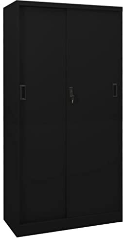 MNISDFL Armoire à outils verrouillable - Étagère de rangement - Armoire de bureau avec porte coulissante - Noir - 90 x 40 x 180 cm - Acier