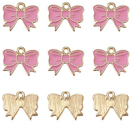 Craftdady - 40 ciondoli a forma di fiocco rosa, farfalla e nastro, in lega di metallo smaltata, ciondoli per la realizzazione di bracciali, orecchini e gioielli