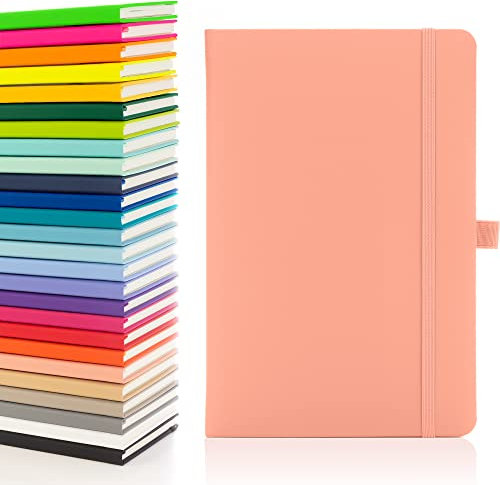 Notes London Eco A5 Notizbuch mit linierten Seiten, Stiftschlaufe, Band, Datumsmarken und Papiertasche, mittelgroßes Hardcover, Tagebuch, Notizen, nachhaltig angebautes Papier (Pastellrosa)