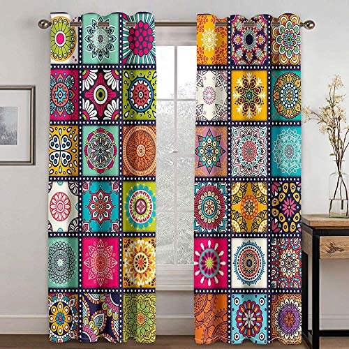 MYQF Vorhang Kinderzimmer Mandala-Blume nach indischer Art Polyester Gardinen Thermovorhang Blickdicht Ösenschal Kindergardinen für Wohnzimmer Schlafzimmer 280x250cm