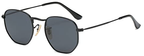 Dollger Kleine Polarisiert Sonnenbrille Damen Retro Hexagon Herren brille Metallrahmen Square Brillen UV 400 Schutz Graue Linse und Schwarzer Rahmen