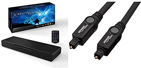 Panasonic SC-HTB01 PC Gaming Lautsprecher mit integriertem Subwoofer (Dolby Atmos und DTS:X, Bluetooth, High-Resolution Audio, HDMI) schwarz & Amazon Basics Toslink Optisches Digital-Audiokabel, 1,8 m