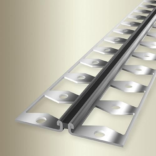 PROVISTON | Dehnfugenprofil | Breite: 48 mm | Höhe: 3 mm | Länge: 2500 mm | Edelstahl Poliert | Doppel-K Stanzung | Silikonfuge | Schwarz | Geschlossen Gestanzt