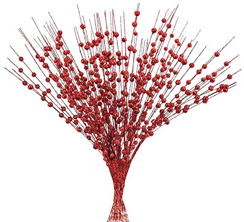 Tepaler Künstlicher Glitzer-Beerenstiel, Rot