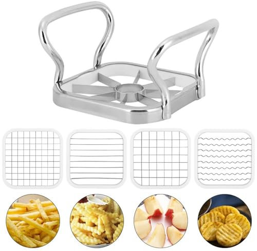 VOBOR Potato Chipper, Chip Cutter Stainless Steel 5 in 1 Fruit Cutter French Fry Vegetable Cutter Chips Cutter for Potatoes Kitchen Gadgets