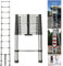 Telescopic Ladder 3.2M Multi-Purpose Folding Stainless Steel Extendable Ladder, 11 Steps Ladder with Spring Loaded Locking Mechanism, 330lbs Capacity for RV Outdoor Work