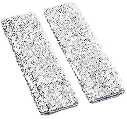 Fingerlose Pailletten Handschuhe,Halbfingerhandschuhe mit Pailletten,Arm Warmers Long Stulpen Handschuhe,für Maskeradepartys Halloween Cosplay Accessoires Opernaufführungen,Silber,9×23cm
