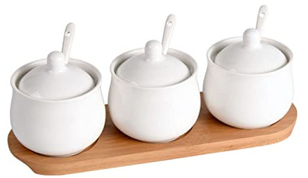 Azucarero De Cerámica Con Tapa, Azucarero De Porcelana Con Cuchara, Salero Pequeño, Tarro De Almacenamiento, for Barra De Café, Restaurante-Blanco-2 Juego De Tarros De Especias De Cocina ( Color : Whi