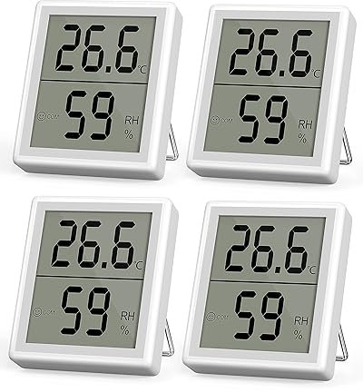 SONOMO Thermometer Hygrometer Innen, 4er Set Temperatur und Luftfeuchtigkeitsmesser Innen, LCD Digital Raumthermometer Zimmerthermometer, für Innenraum, Wohnzimmer, Babyraum, Büro (Weiß) H10-4