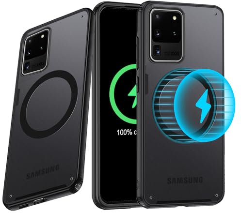 MeiyueEr Custodia Magnetica per Samsung Galaxy S20 Ultra 5G, Compatibile con MagSafe, Ingiallimento, [Opaco & Traslucido] Custodia Militare Antiurto per Galaxy S20 Ultra 5G, Nero Opaco