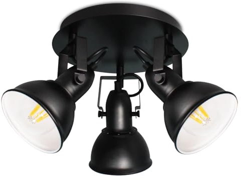 HiBay LED Deckenstrahler Schwarz-Weiß Vintage E27 Deckenlampe 3 Flammig Metall Schwenkbar Deckenleuchte Flur Wohnzimmer Schlafzimmer max. 60Watt Ohne Leuchtmittel