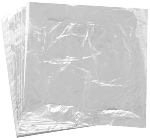 Fenglin-joy Blattsilber Imitation Blatt,100 Stück Silber Blatt,Blattmetall Silber,Blattsilber Flocken für Kunst Projekt Handwerk Dekoration, Vergoldung Handwerk,DIY Kreation (14x14cm)