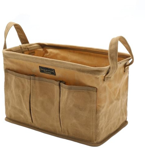 Tool Pouch, Heavy Duty 16oz Waxed Canvas Tool Bag, Rectangle Foldable Open Top Tool Bags with Handles, 7 Pockets | 13.8 x 7.8 x 7.8 Inches