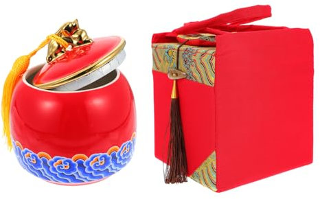 Zerodeko 1juego Cerámica Vintage Para Té Lata De Almacenamiento De Té Con Bolsa Para Organizar y Conservar Dulces y Granos Diseño Elegante y Sellado