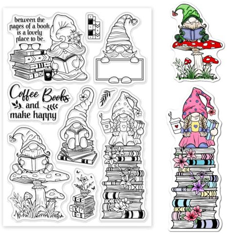 GLOBLELAND Gnome Elfe Transparente Stempel Für DIY Scrapbooking Buch Pilz Silikonstempel Siegel Transparenter Stempel Für Karten Fotoalbum Tagebuch Heimdekoration 6.3x4.33 Zoll