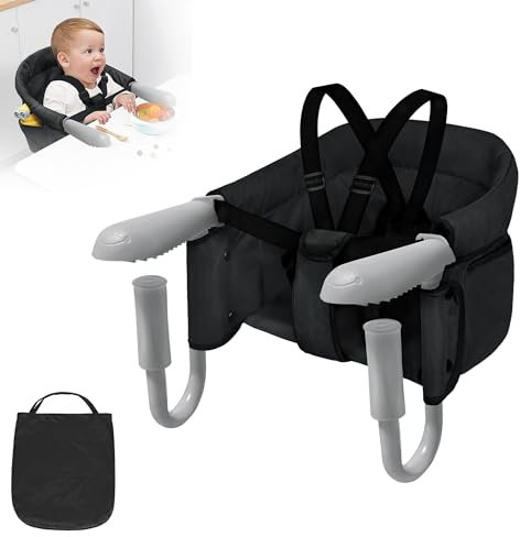 XMTECH Tischsitz Faltbar Babysitz Baby Hochstuhl Sitzerhöhung,Babystuhl zum Befestigen am Tisch,ortable Stabile Struktur Stuhlsitz,Gepolsterter Tischstuhl mit Tasche,Schwarz