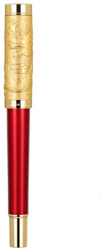 Jinhao Fountain Pen Heartbeat Fine Nib,Bright Red & Golden Dragon Stereoscopic Carving Cap Design With Gift Case