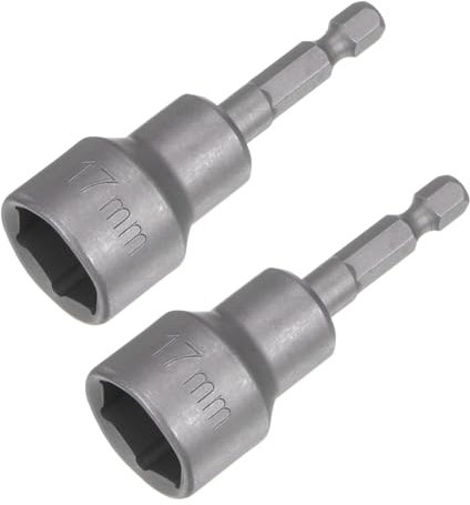 sourcing map Lot de 2 douilles hexagonales magnétiques de 17 mm de 65 mm, tige hexagonale de 6,35 mm, extensions CR-V à dégagement rapide pour perceuse à percussion, tourne-écrous, clé à douille, vis,