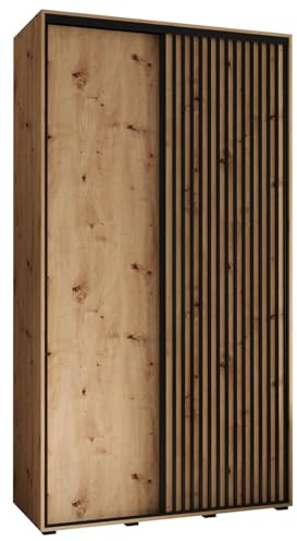 MEBLE KRYSPOL Sapporo 1 Moderner Schrank mit Zwei Schiebetüren mit Stange, Regale - Aufbewahrungsschrank für Schlafzimmer, Wohnzimmer - 205,2x130x45 cm - Artisan Artisan Schwarz