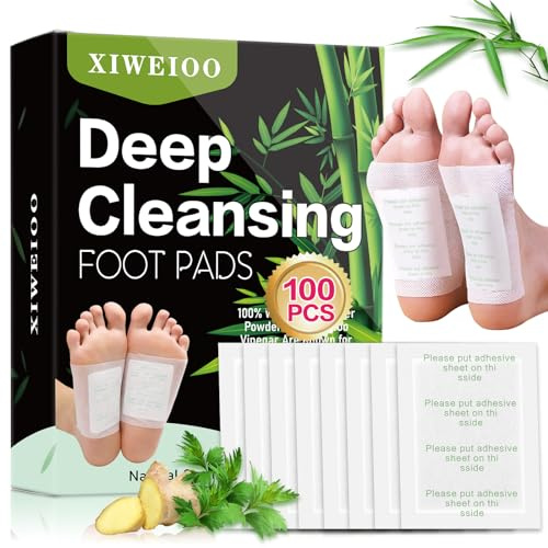 XIWEIOO 100 Pack Foot Pads, Ginger Oil Bamboo Charcoal, Foot Care Patch Message Deep Cleansing for Stress Relief, Better Rest, Feet Health Patches, Relaxing Muscles Christmas Gifts for Women