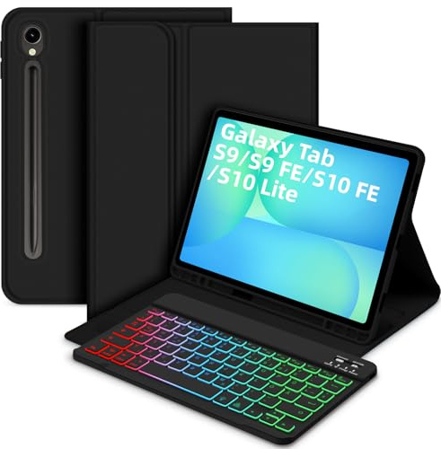 Bettdow für Samsung Galaxy Tab S10 Lite/ S10 FE 10,9 2025 Tastatur Hülle | QWERTZ Layout Abnehmbarer Beleuchtete Tastatur mit Hülle für Galaxy Tab S10 FE/ S9 FE 10,9 Zoll/ S9 11 Zoll, Schwarz