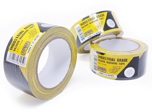 ArmaKit Hazard Tape | 50mm wide (2) x 33m Length (Yellow/Black) 3 Pack - High Visibility Black and Yellow Diagonal Striped. Indoor/Outdoor All-Weather; Carpet, Tile, Wood, Stone, Concrete, Metal