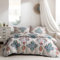 YASMENG Housse de Couette 220x240 Bohème Mandala Indien Turquoise Gris Parure de Lit Bohème Style Doux Microfibre Linge de Lit 2 Personne Adulte avec Fermeture Éclair avec Taie d'oreiller 65x65 cm
