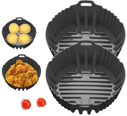 Pangogogo 2pcs Silicone Air Fryer Liner - 8.5inch Airfryer Silicone Liners - Heat Resistant Air Fryer Silicone Liner Reusable for Cosori, Phlip, Cecotec, Tefal,Tower