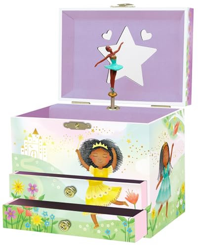 Musikalisches Ballerina-Schmuckkästchen für Mädchen – Kinderspieluhr mit drehendem Ballerina, Schwarze Ballerina-Geburtstagsgeschenke für kleine Mädchen, 17,1 x 13,3 x 15,2 cm – Alter 3–10