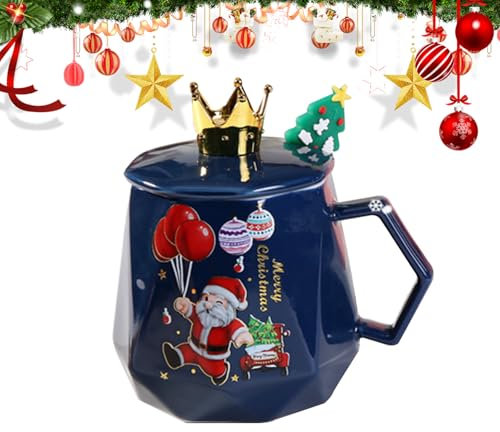 Taza de café de Navidad de 500 ml, tazas de té de Navidad de cerámica con tapa, cuchara y caja de regalo, lindas tazas de Navidad, taza de coco caliente, taza de café de invierno, tazas novedosas de
