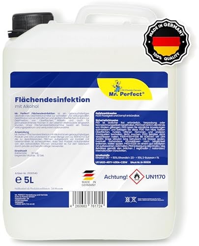 Mr. Perfect® alkoholisches Flächendesinfektionsmittel 5L - Hochwirksame Flächendesinfektion mit Alkohol - Ideales Desinfektionsmittel für alle glatten Oberflächen