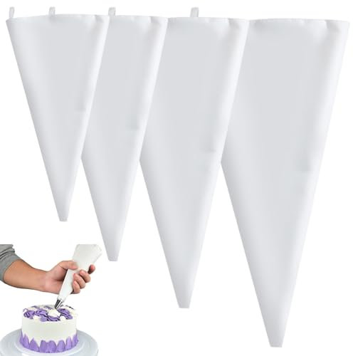 Tongdejing 4 Pcs Reusable Piping Bags,10/12/14/16 Inch Cloth Icing Piping Bags Cake Decorating Bags Spray Bags for Decorating Cakes, Biscuits, Suitable, Cupcakes, Homemade Baking(White)