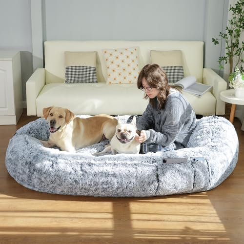 LYNCOHOME Human Dog Bed for Adults, Soft Comfy Giant Dog Bed Washable CoversI, Memory Foam, Side Pocket, deal for Oversized Dogs and Multi-dog Households, 180 * 115 * 45CM
