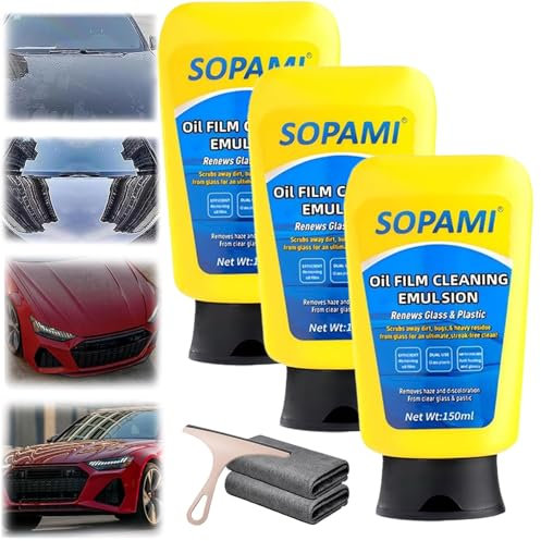 Vgpbphj Auto Oil Film Cleaning Emulsion, Nano-Tech Glass Cleaner, Car Window Cleaner for Windscreen, Windshield, Window Cleaning, Mirrors and More (3PCS)