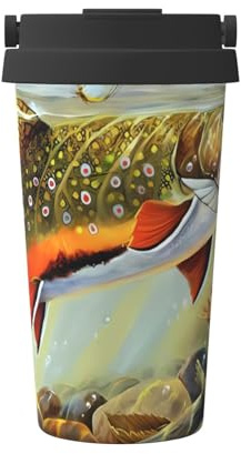 SamLng Brook Trout Fly Fishing Carry Insulated Coffee Mug - with Handle Travel Tumbler High Capacity for Home, Office, and On-The-Go