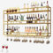 Weinregal Wand Metall mit Licht Flaschenregal Wine Rack Bar Regal Wand Weinschrank Hausbar Schmal Barschrank mit Weinglashalter Weinständer Getränke Regal für Bartheke Wohnzimmer Küche(Gold,150cm(59.0