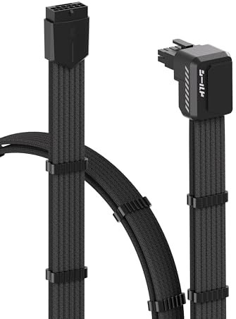 EZDIY-FAB Shield 90 Grad 12V-2x6 GPU Kabelverlängerung,PCIe 5.1 12+4 Pin GPU Winkel Adapter,12VHPWR PSU Kabelverlängerung für RTX4070Ti Super,4080 Super,4090 mit Kämmen-Standard Typ-Schwarz