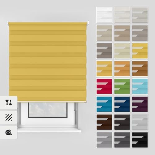 Estika Doppelrollo mit Bohren 120x220 cm Farbe: Zitronenlimonade, Rollo Deckenmontage und Wandmontage Fenster rollos für innen, Jalousien Fenster, Tür Rollo